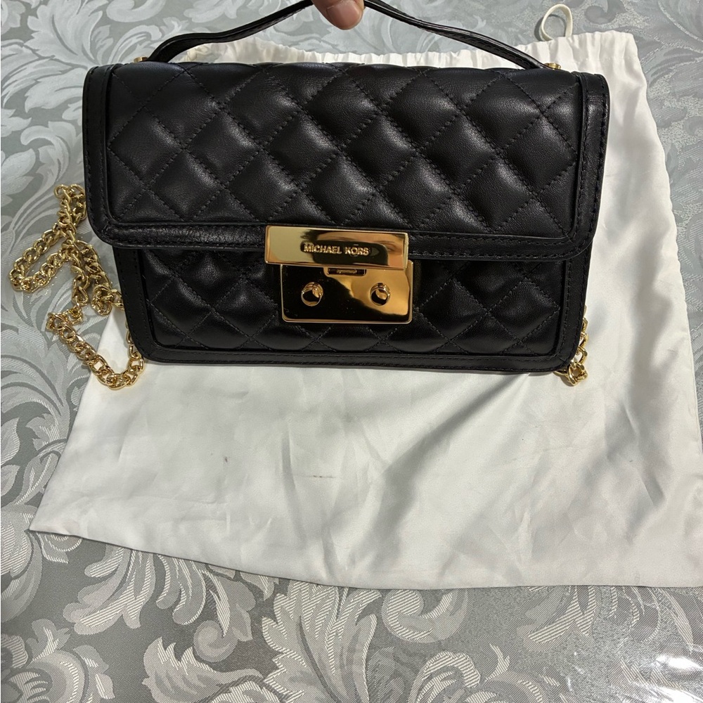 Michael Kors Black Quilted Clutch with Gold Accents - Picture 7 of 9